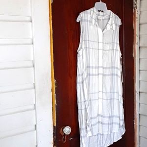 True by Vince Camuto sz large plaid button down shirt dress high/low